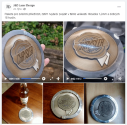 
										J&D Laser Desing: řezání, gravírování, značení plné									