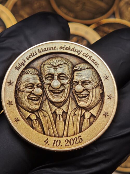 Když volíš klaune, očekávej cirkuse - satirická pamětní mince
