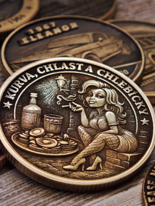 Kurva, chlast a chlebíčky - satirická pamětní mince